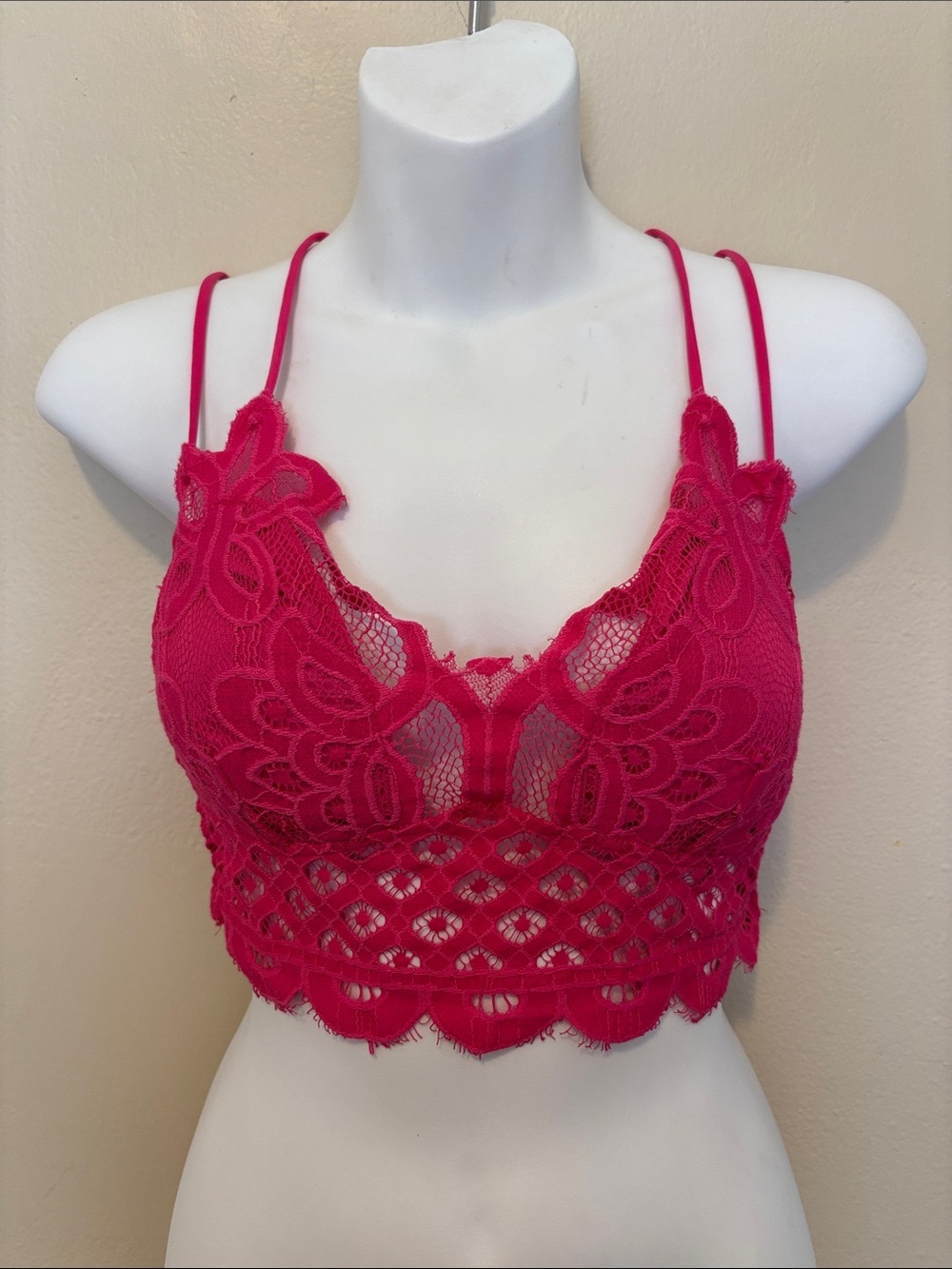 Zenana Outfitters Hot Pink Lace Longline Bralette with Double Straps